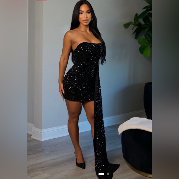 Fashion Nova Black Asymmetrical Sequin Dress - Picture 2 of 9